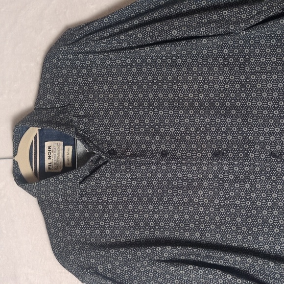 Fil Noir Mens Selezione Blue Patterned Stretch Button Up Shirt Size L - Picture 4 of 8